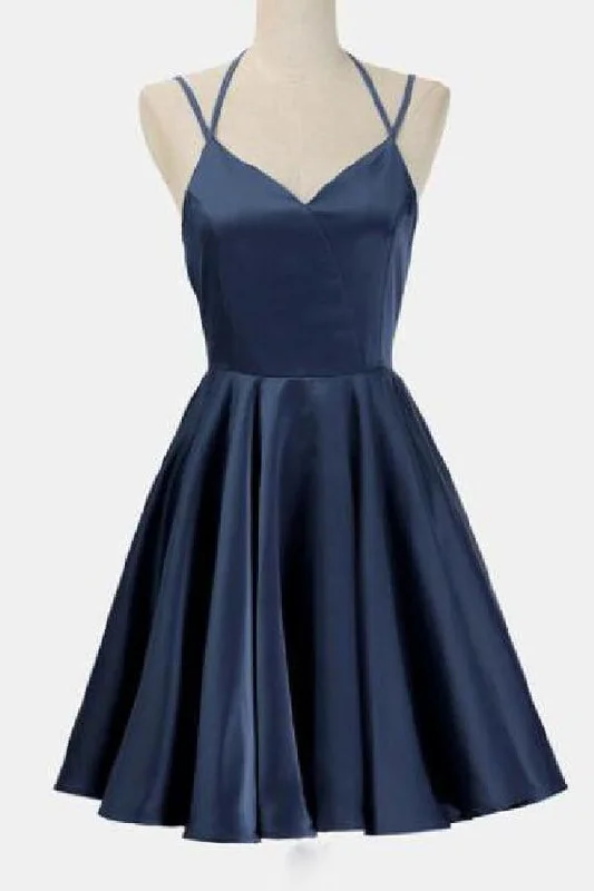 Cheap Party Dress Simple Dark Blue Spaghetti Straps Cheap Short Homecoming Dresses Party Gowns cg991 Tunics Sophisticated sleek