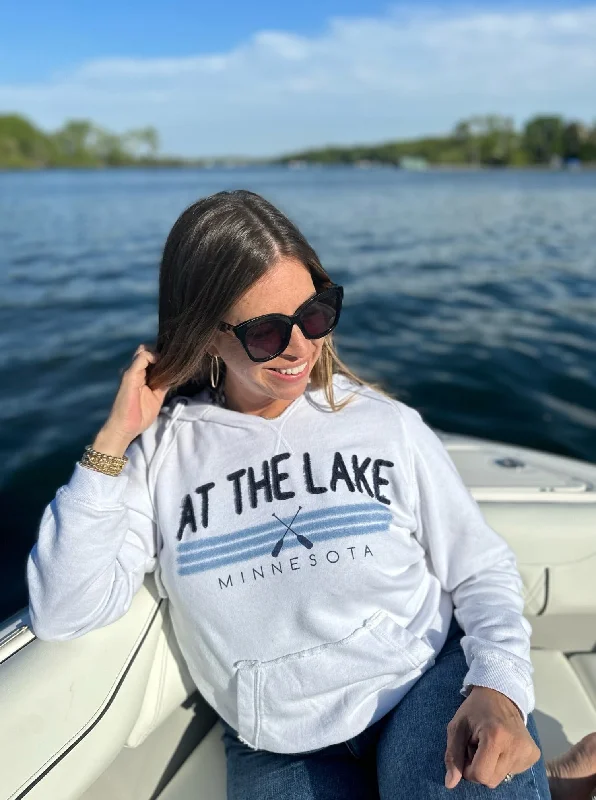 At The Lake Hooded Sweatshirt [White] Hoodie with Cropped Fit Short Trendy