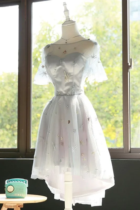 Cute Gray Tulle Simple Short A Line party Dress, Homecoming Dress cg4458 Tunics Fashionable trendy