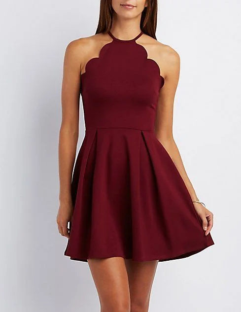 Burgundy homecoming dress, short homecoming dress, satin homecoming dress, round neck party dress cg3846 Tunics Business professional