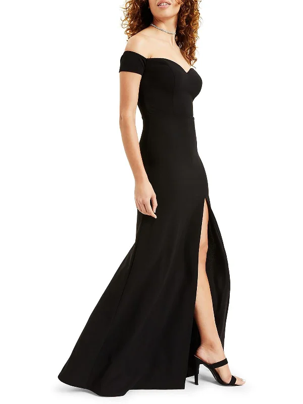 Juniors Womens Off-The-Shoulder Side Slit Evening Dress Off-the-shoulder Chic Trendy
