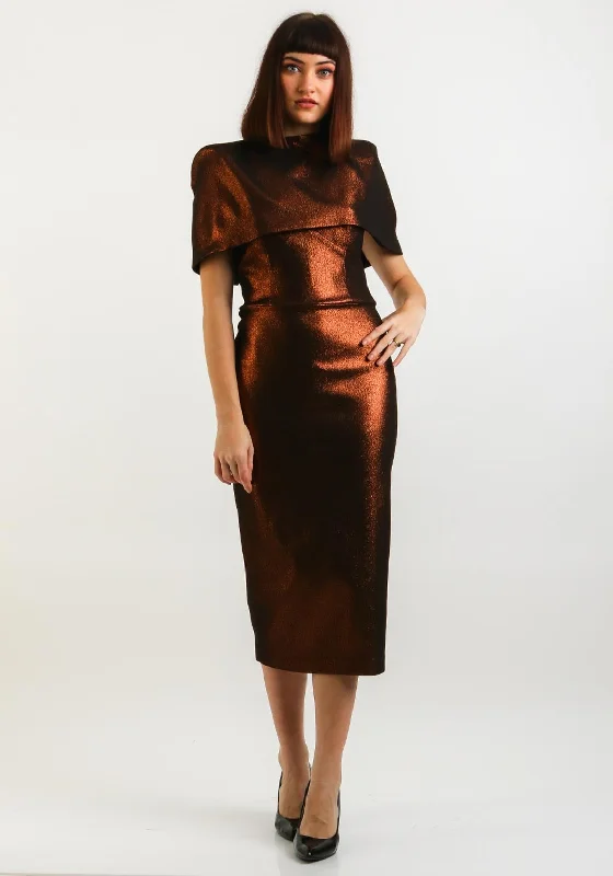 Kevan Jon Vella Metallic Dress & Cape, Bronze Tunics Cozy soft