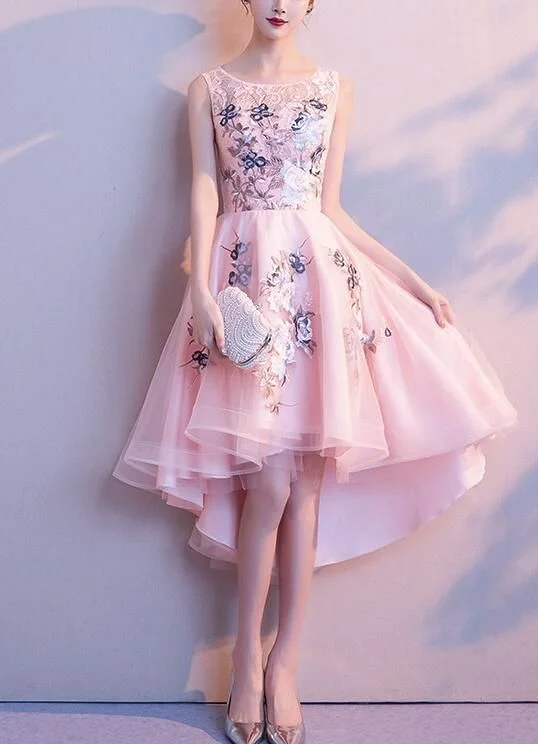 Pink Lace and Tulle High Low Lovely Party Dress, Pink Homecoming Dress cg2430 Tunics Practical durable