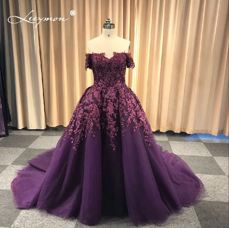 Leeymon Elegant Lace Off Shoulder Prom Dress Red Crystal Evening Dress 2019 Ball Gown Party Dress for Wedding LY1161 Tunics Versatile stylish