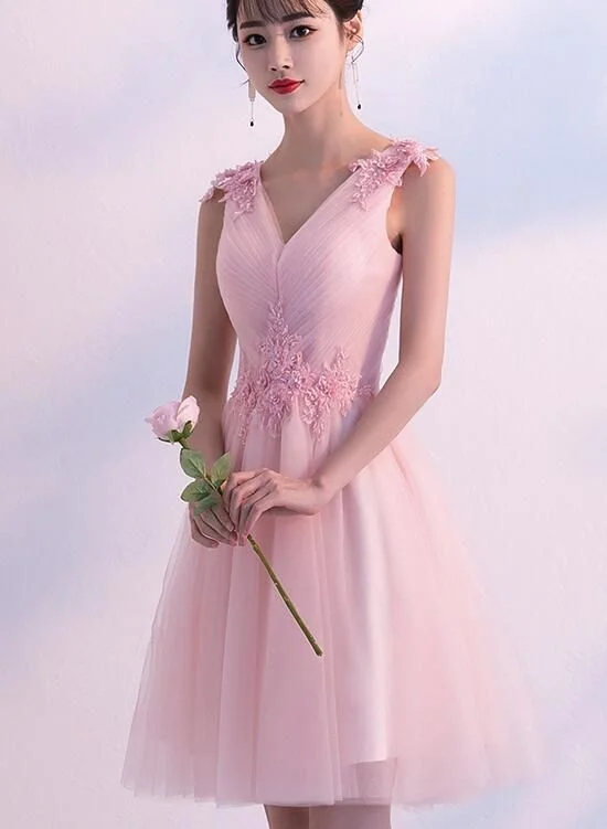 Pink Short Tulle Homecoming Dress, Pink with Lace Applique Party Dress 2019 cg4816 Tunics Party sparkling