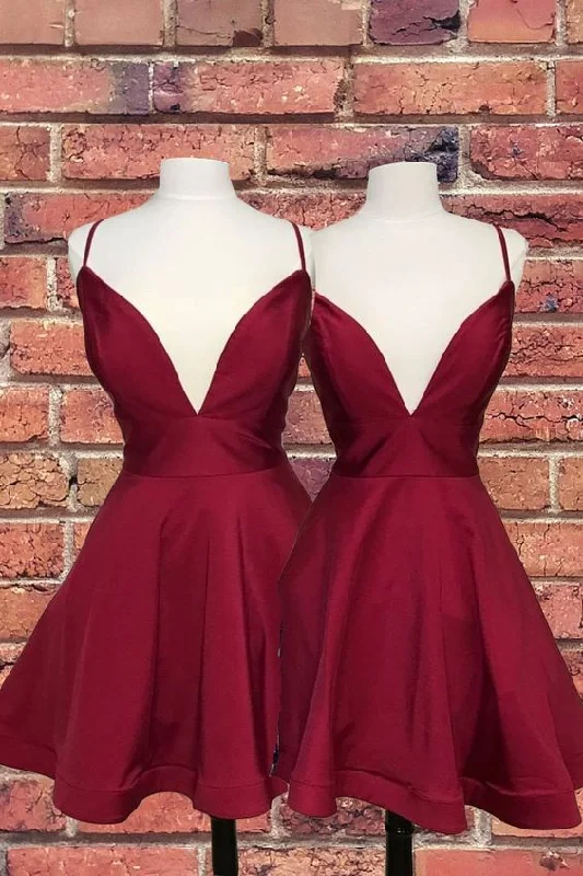simple homecoming dresses 2019, short red homecoming dresses party dresses  cg3778 Tunics Bridal satin