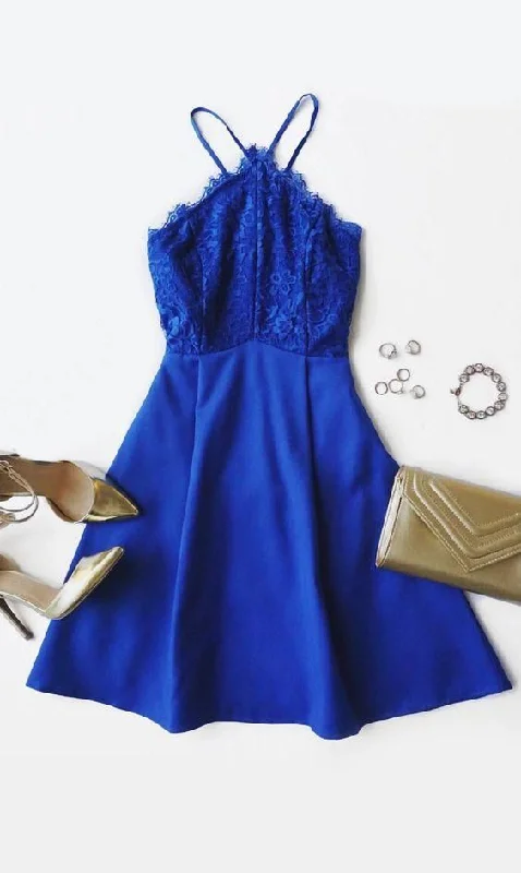 Royal Blue Homecoming Dress,Short Dresses,Lace Homecoming Gowns,Fitted Party Dress cg2008 Crew Neckline Sporty