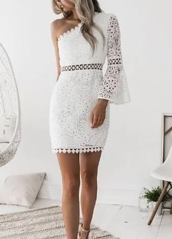 One Shoulder Homecoming Dresses Sheath Lace Short Fashion Party Dress cg4528 Tunics Timeless classic