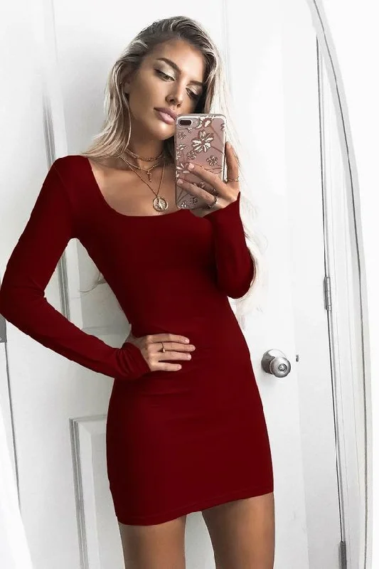 Sexy Long Sleeve Burgundy Short homecoming Dress, Sheath Short Party Dress  cg3646 Tunics Top rated