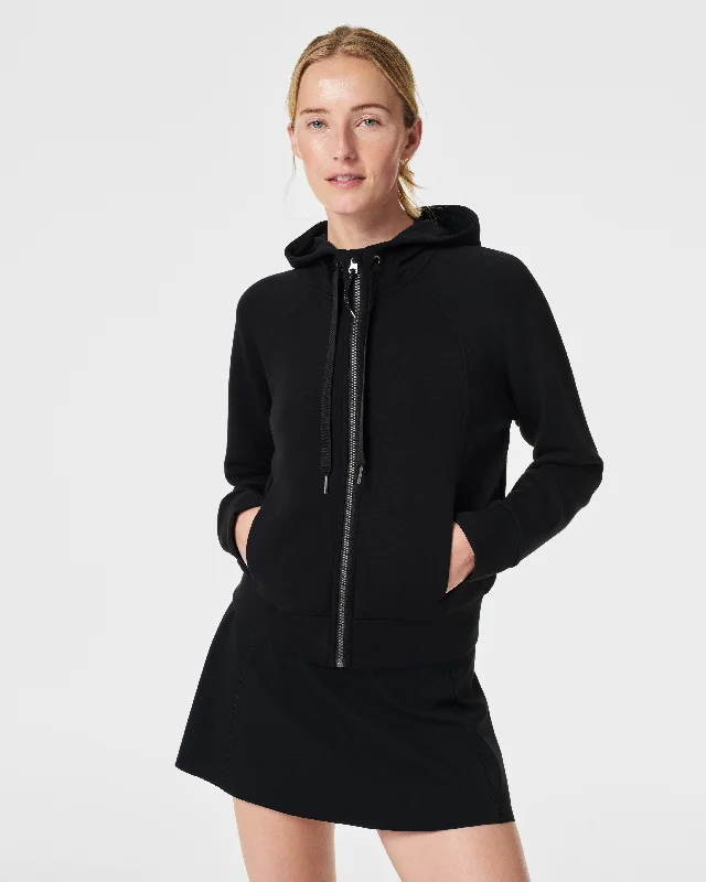 SPANX AIRESSENTIALS FULL ZIP HOODIE - BLACK Hoodie with Button Classic Timeless