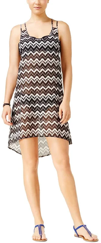 Miken Juniors' Chevron Strappy Dress Swim Cover-up,Black/White,Medium Tunics Print Colorful