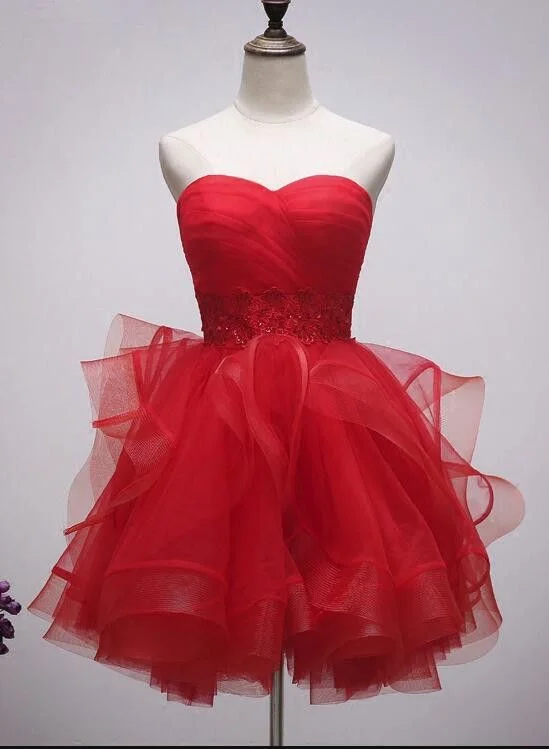 Beautiful Red Tulle Short Sweetheart Homecoming Dress, Lace-up Teen Party Dress, Tea Formal Dress cg4834 Tunics Business professional
