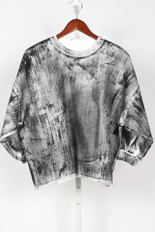 Fond Sweatshirt - Black Brused Hoodie with Rolled Sleeves Casual Relaxed