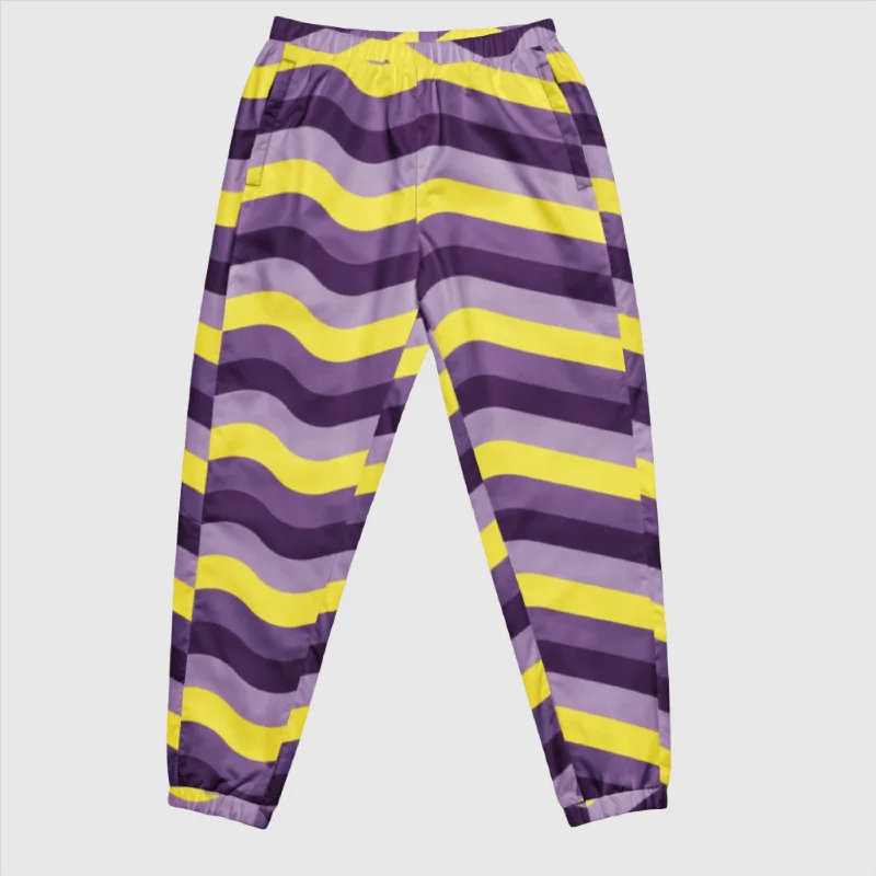 Custom Unisex Retro Purple Wavy Lines Track Pants | PERSONALIZED Elegant Palazzo Trousers