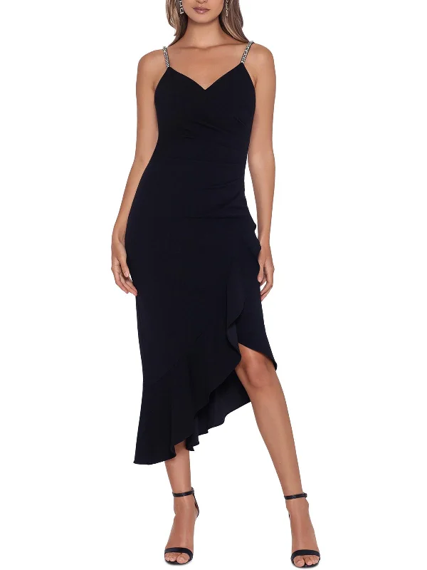 Petites Womens Pleated Long Evening Dress Square Neckline Feminine