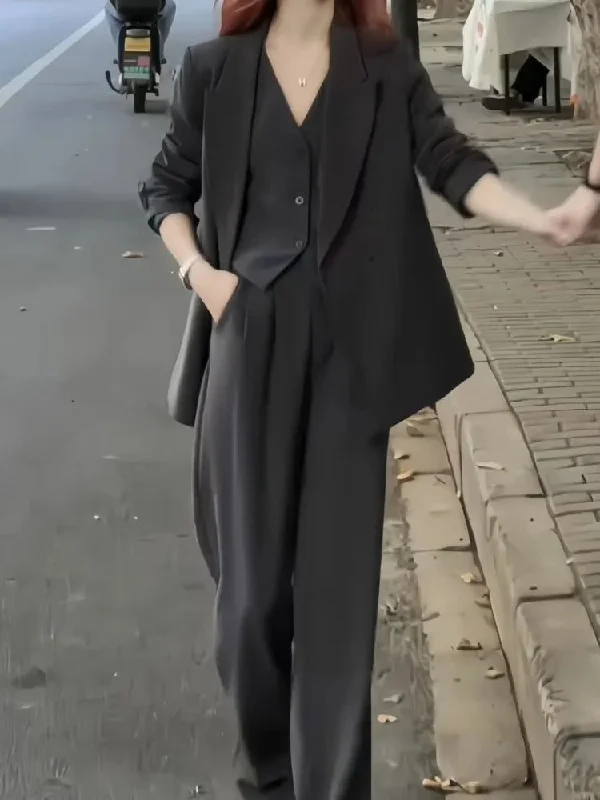 Black Blazer Vest and Pant 3 pc Sets