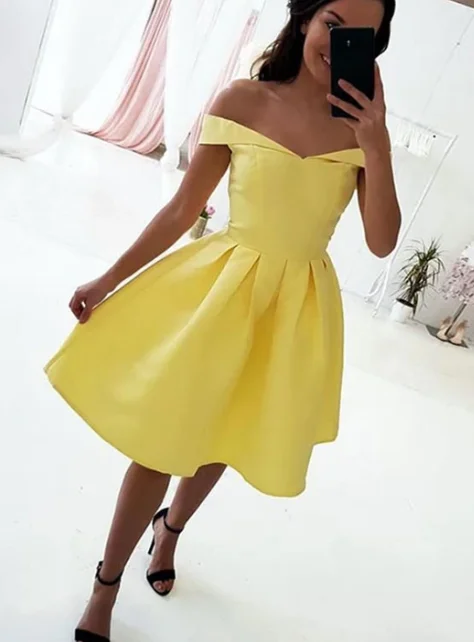 Yellow v neck satin short party dress, homecoming dress cg4934 Tunics Distressed trendy