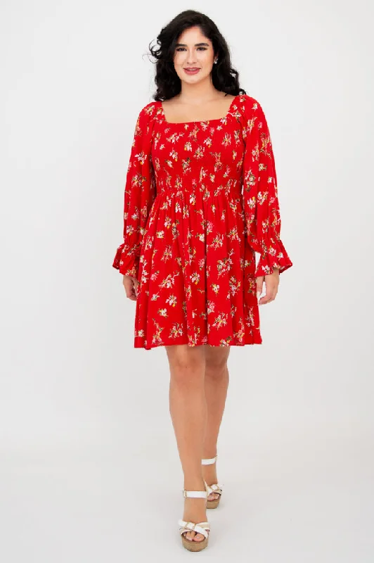 Eden Dress, Red Ditsy, Linen Bamboo Tunics Solid Classic