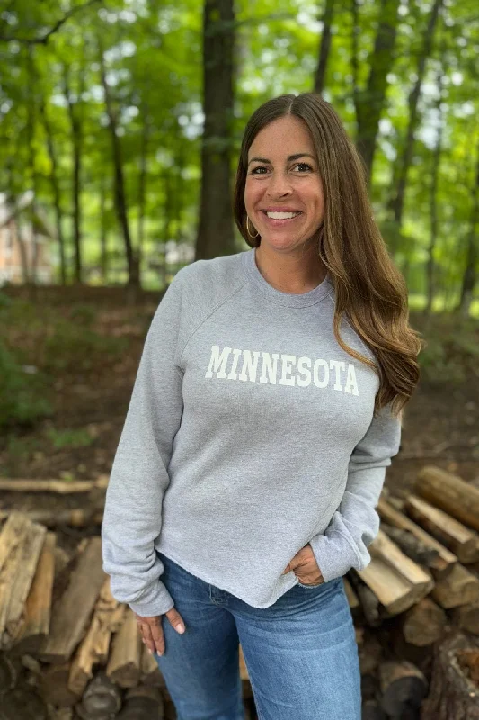 Minnesota Crewneck Sweatshirt [Heather Grey] Hoodie with Ribbed Cuffs Snug Fit Comfort