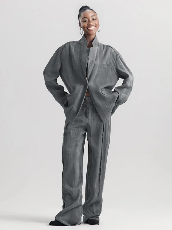 Ashore Shop  Top Trend Loose Gray 2 Piece Pant Suit Sets Women Outfit 2025 Relaxed Fit Trousers