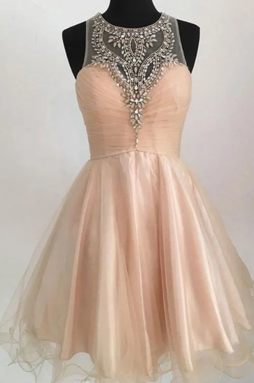 Champagne tulle short party dress, cute homecoming dress cg4754 Tunics Winter warm