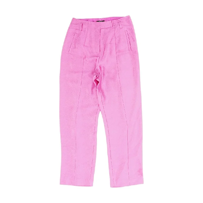 Pink Solid Dress Pants Fashionable Button-Up Pants