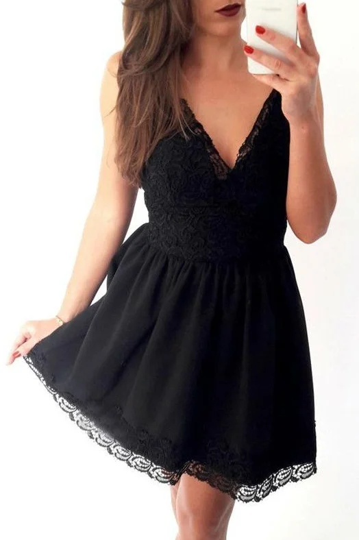 Charming black Lace up Spaghetti Strap lace short party dresses, cheap homecoming dresses cg4748 Tunics Spring floral