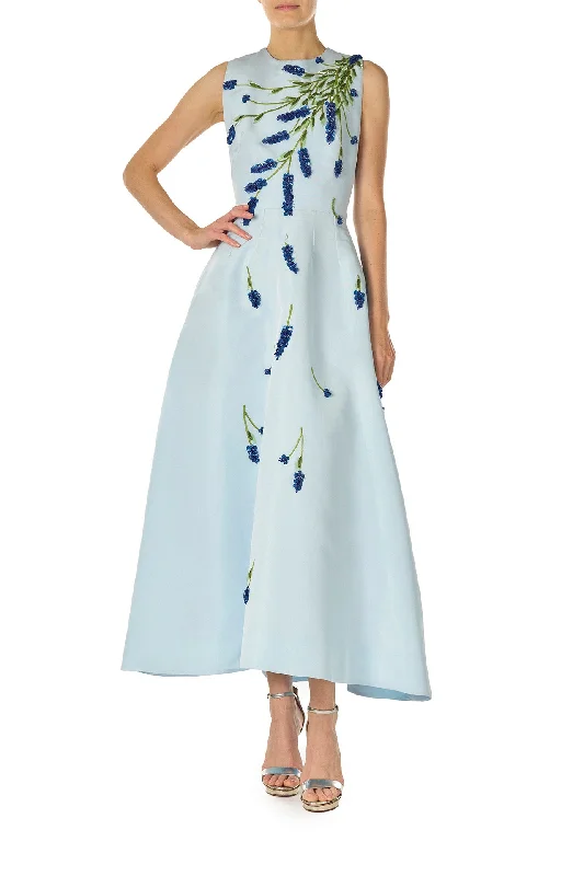 Lavender Embroidered Tea-Length Dress Tunics Summer linen
