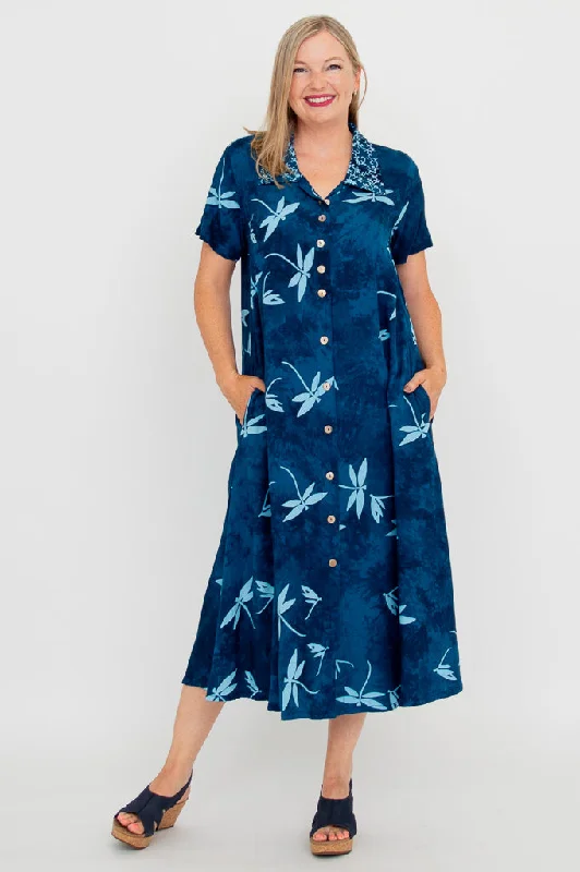 Cissy S/S Dress, Aqua Dragonfly Tunics Satin smooth
