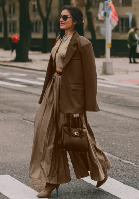 Hot Trending  2-piece Suit Office Women Pleated Wide Leg Pant Suit Sets Trendy Palazzo Pants