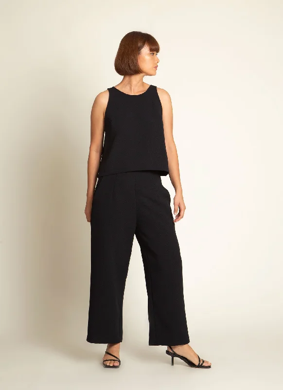 Allium Wide Leg Straight Pant (Unisex) in Black Blue Relaxed Casual Leggings