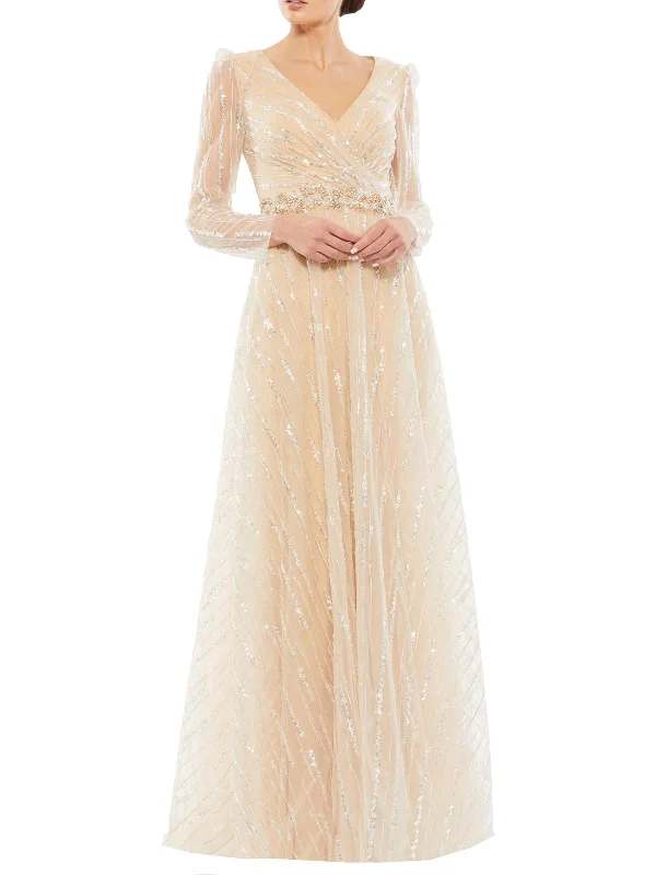 Womens Sequined Maxi Evening Dress Tunics Sophisticated sleek