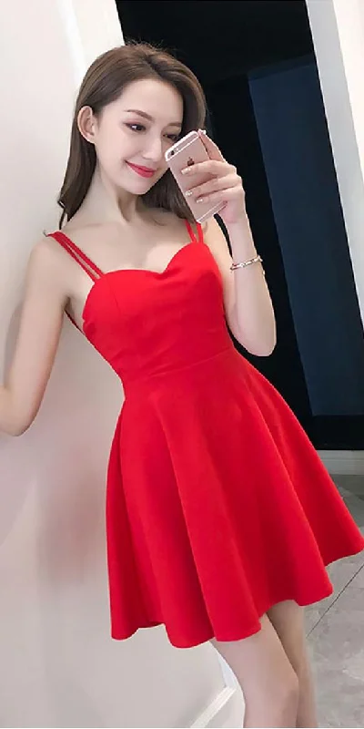 Simple Straps Sweetheart Red Satin Homecoming Dresses Party Dresses  cg2317 Tunics Luxurious high-end