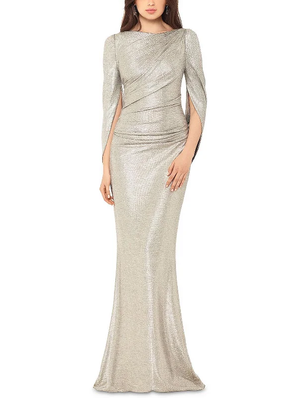 Womens Metallic Cape Sleeves Evening Dress Tunics Floral girly
