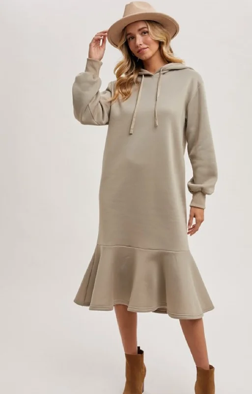 Size Small Cream Hoodie Dress with Ruffle Hoodie with Button Classic Timeless