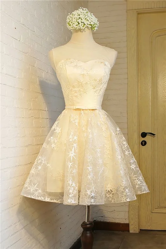 champagne short party dress, homecoming dress, fashion girl dress cg5055 Pleated Skirt Elegant