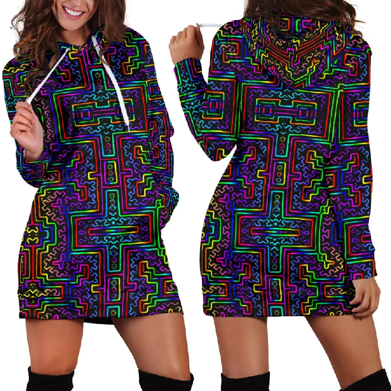 Prismatic Overlay Women's Hoodie Dress Hoodie with Pocket Utility Practical