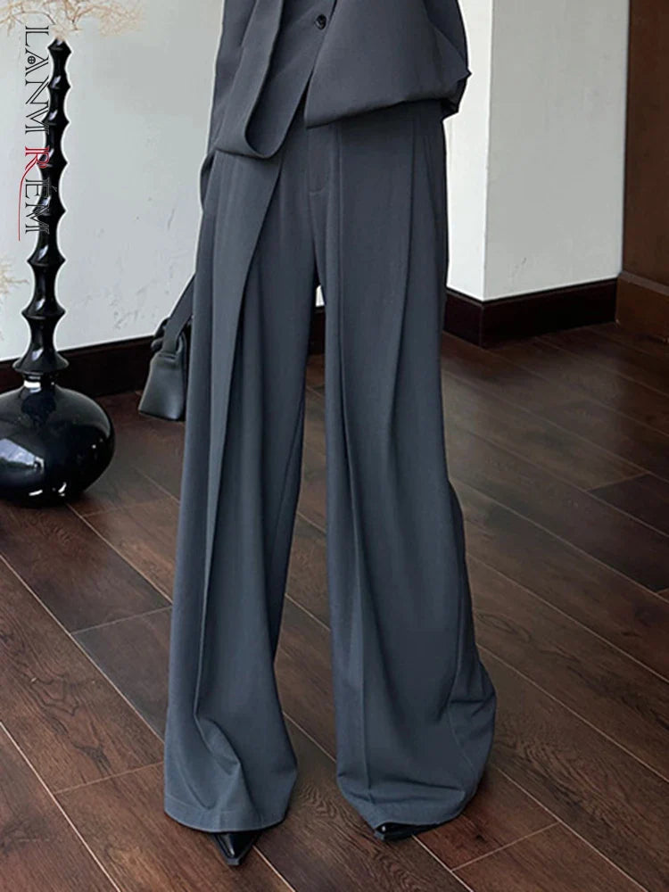 Women High Waist Full Length Fold Wide Leg Pant Female 2023 Autumn New Trendy Printed Pants