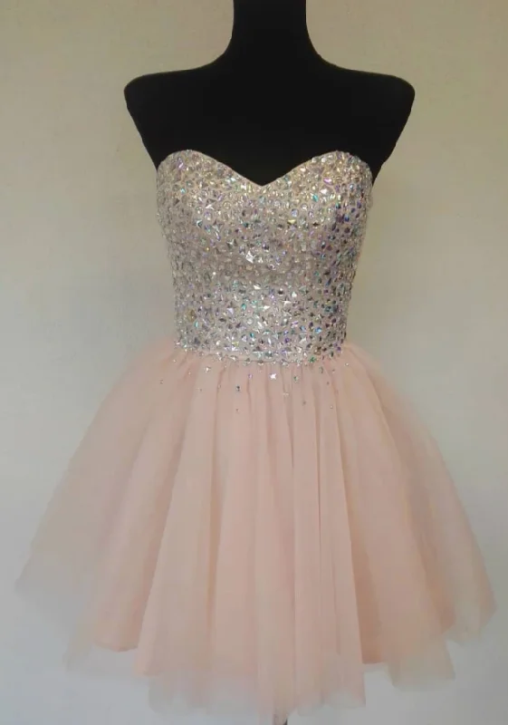 Pink sweetheart tulle short party dress, homecoming dress cg5023 empire Waist empire