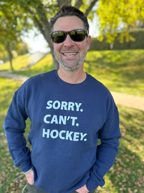 Sorry Can't Hockey Unisex Sweatshirt [Navy] Hoodie with Patch Decorative Personalized