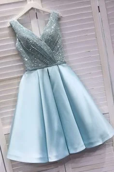 Cute Sequins Light Blue Short homecoming Dress,, Short Party Dress 2020   cg7421 Tunics Corduroy durable