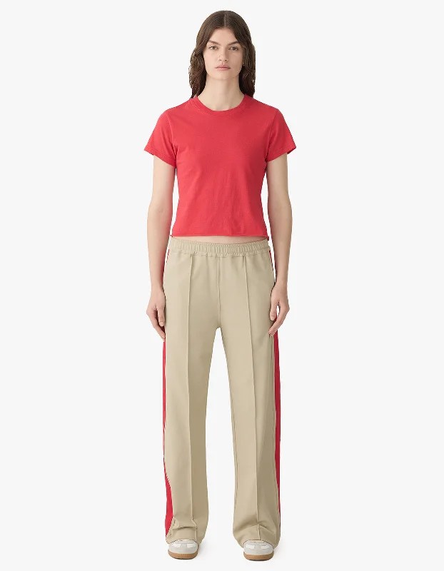 Twill Stripe Detail Pant - Light Tan/ Red Stripe Comfortable Denim Leggings
