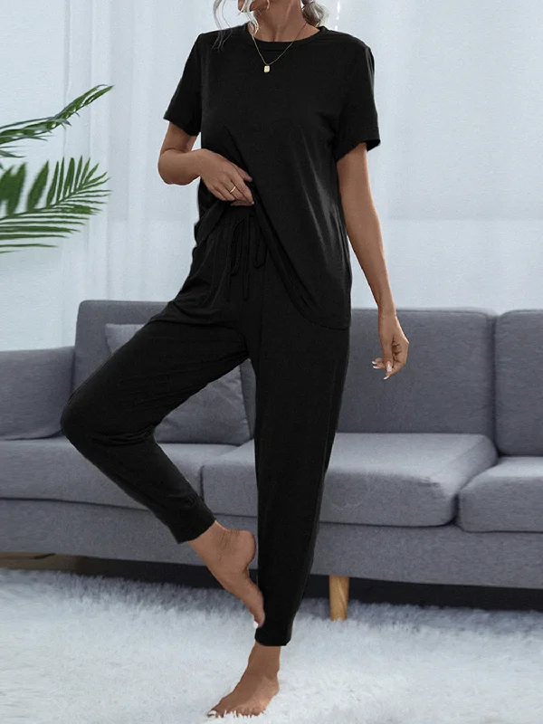 Round Neck Short Sleeve Top and Pants Set Stylish Harem Pants
