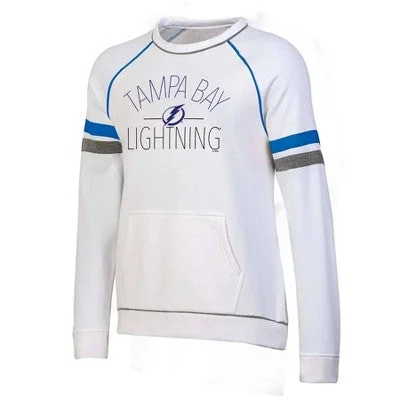 New - NHL Tampa Bay Lightning Women's White Long Sleeve Fleece Crew Sweatshirt - L Hoodie with Lace Feminine Delicate