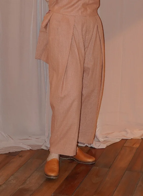 Seed Pleated Tapered Pant w/ Elastic (Unisex) - Clay Pink Linen Soft Stretch Trousers