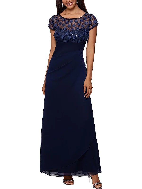 Petites Womens Illusion Long Evening Dress Tunics Sophisticated sleek
