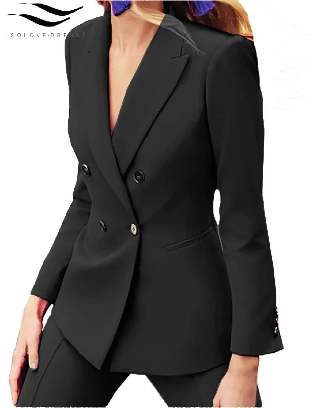 2 Pieces Double Breasted Peak Lapel Slim Fit Women Suit (Blazer+Pants) Elegant Wool Trousers
