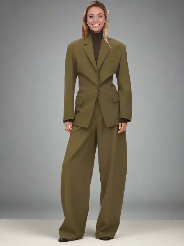 Women's Two-Piece Sets: Fitted Waist Blazer Top and High-Waist Loose Pants Trendy Wide-Leg Pants
