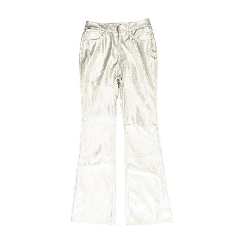 Silver Solid Five Pocket Pants Relaxed Casual Leggings