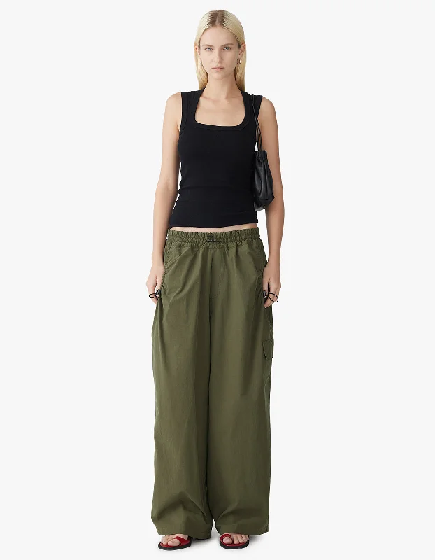Crushed Cotton Hiker Pant - Khaki Elegant High-Waist Pants